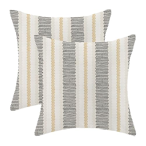 AEIOAE Black Mustard Yellow Outdoor Pillow Covers 18 x 18 Inch, Beige Polka Dots Striped Decor Throw Pillows for Couch Bed, Boho Modern Farmhouse Decorative Pillowcase Linen Cushion Cover Set of 2 - color: Black Yellow, size: 18" x 18" (Pack of 2)