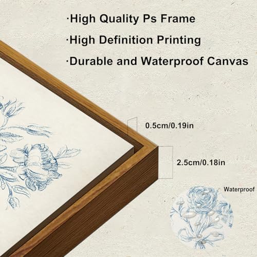 KBKBART Framed Wall Art Neutral Blue Rose Flower Sketch Canvas Prints - color: Blue Rose, size: 10"L x 8"W