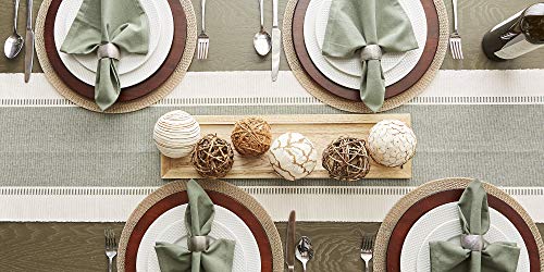 DII Dobby Stripe Table Runner, 13x108 Artichoke & Cream Background - color: Artichoke Green, size: 13x108"