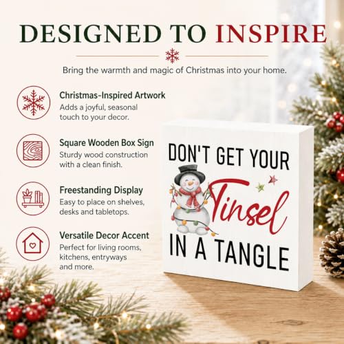 Don't Get Your Tinsel in a Tangle Sign, Funny Christmas Wood Box Decor - color: Style 25