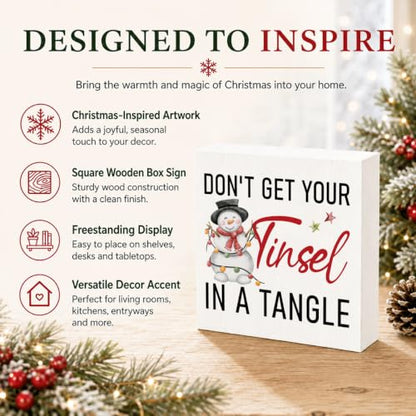 Don't Get Your Tinsel in a Tangle Sign, Funny Christmas Wood Box Decor - color: Style 25