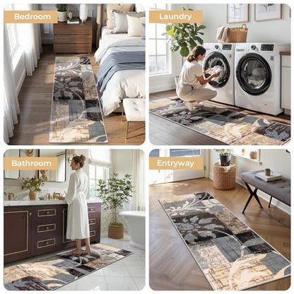 Yamaziot 2x6 Washable Modern Abstract Runner Rug Non-Slip for Hallways - color: Brown, size: 2x6ft