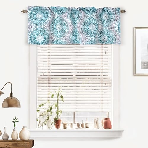DriftAway Adrianne Damask and Floral Pattern Window Curtain Valance Single 52 Inch by 18 Inch Plus 2 Inch Header Teal Blue - color: Adrianne-teal