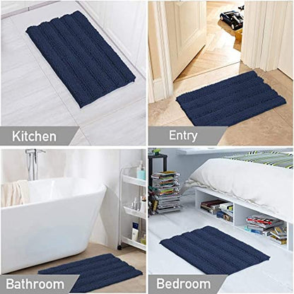 Turquoize Small Bathroom Rug 17x24, Soft Absorbent Chenille Bath Rug, Navy - color: Navy, size: 17" x 24"