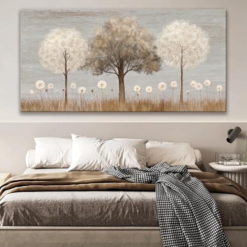 Large Wall Art Decor 29"x58" Grey White Dandelion Wall Art For Living Room - color: IU1A, size: 58"L x 29"W