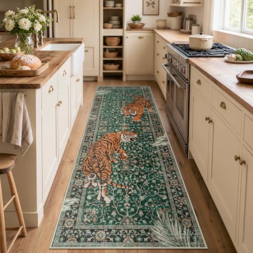 Moynesa 2'6"x8' Runner Rug for Hallway, Washable Green Boho Tiger Runner - color: Green, size: 2'6" x 8' (Rectangular)