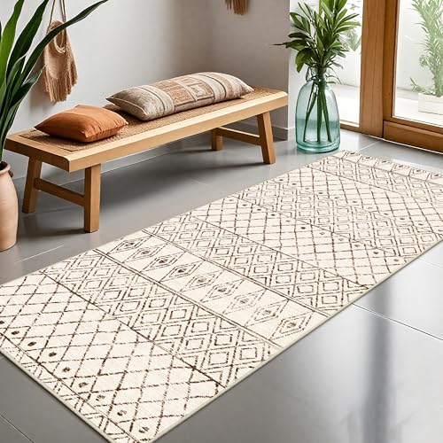 3x6 Washable Kitchen Runner Rug: Non Slip Moroccan Hallway Runners Beige - color: Geo Beige, size: 3' x 6' (Rectangular)