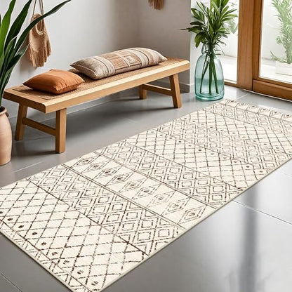 3x6 Washable Kitchen Runner Rug: Non Slip Moroccan Hallway Runners Beige - color: Geo Beige, size: 3' x 6' (Rectangular)