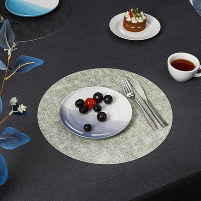 Myir JUN 14" Round Placemats Set of 4, Reversible Dual-Color Place Mats - color: Gray Grass Green