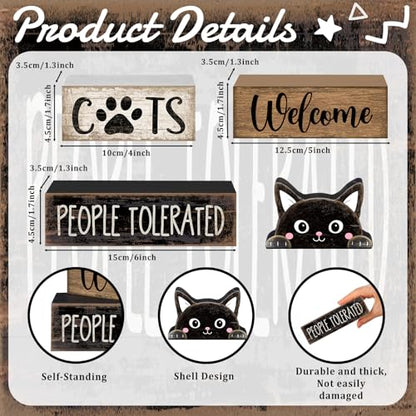 Lineshading 4 Pcs Cat Wooden Sign Set, Farmhouse Tiered Tray Decor - style: Cats