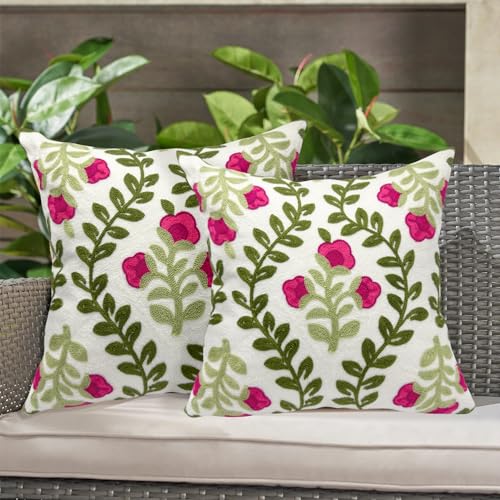 Alysheer Floral Embroidered Throw Pillow Cover 20"x 20" Set of 2, Hot Pink - color: Hot Pink, size: 20" x 20" (Pack of 2)
