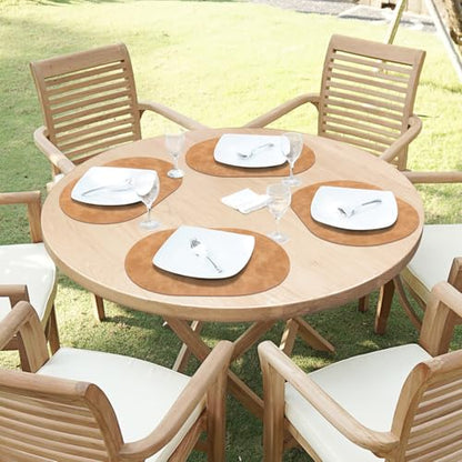 ADRIMER Oval Placemats Set of 6, Wipeable Faux Leather, Camel - color: Camel