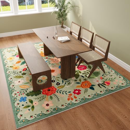 Rugcomf Area Rug 5x7 Washable, Green - color: Green, size: 5' x 7' (Rectangular)