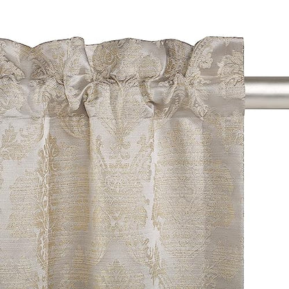 Loom and Mill Luxury Jacquard Valances for Windows, Light Taupe, 54"x18" - color: Light Taupe+gold