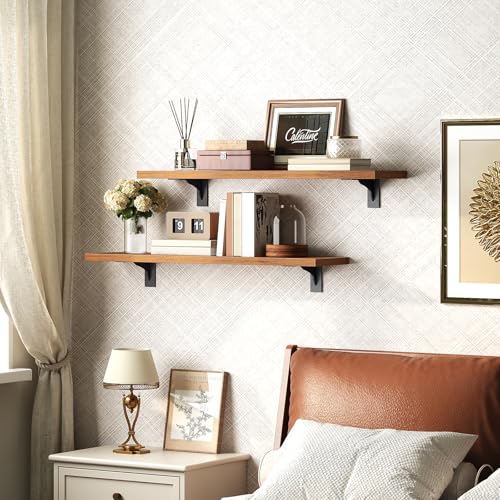 HOOBRO Floating Shelves for Wall, 23.6" Wall Mounted Shelves Set of 2 - color: Rustic Brown + Black, size: 23.6 Inches