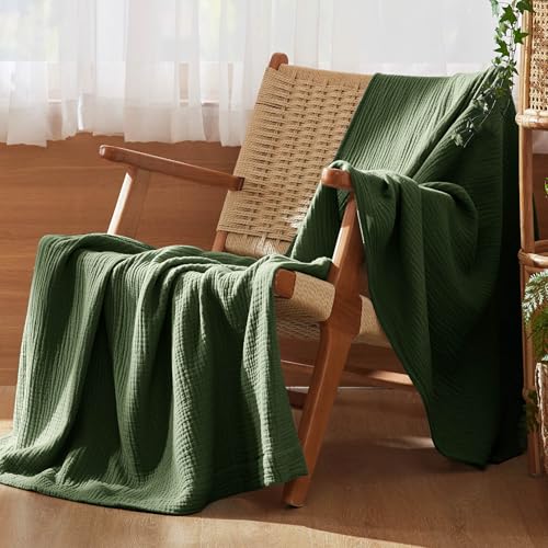 Bedsure 100% Cotton Muslin Blanket Queen Size for Bed, 4-Layer, Green - color: 01 - Green, size: Queen (90" X 90")