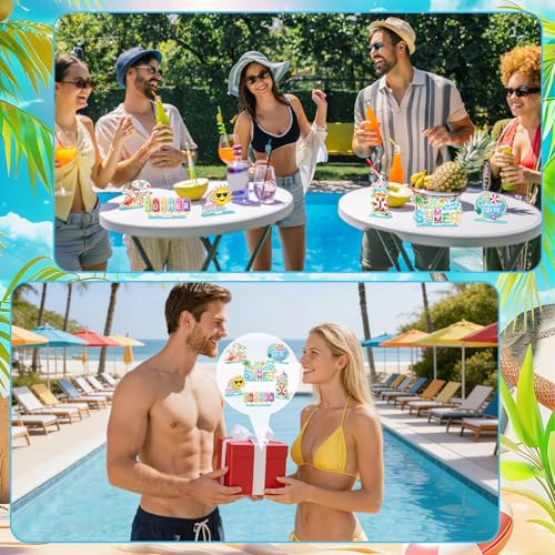6 Pcs Hello Sweet Summer Wooden Table Decoration Sunshine Table Centerpiece - style: Summer