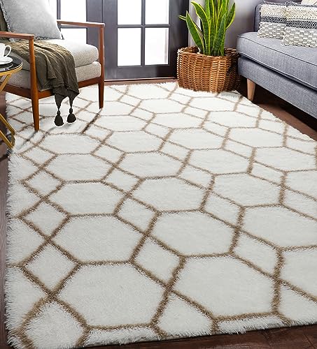 Area Rugs for Bedroom Living Room, 4x6 Fluffy White and Beige Geometric Rug - color: Z- White / Beige, size: 4' x 6' (Rectangular)