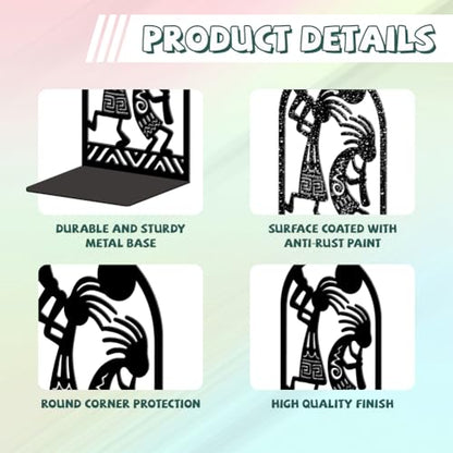 Peacoblue 5.3"x4.3"x7.9" Metal Bookends, Heavy Duty Book Ends for Shelves - style: Kokopelli Tribal-Flute Player