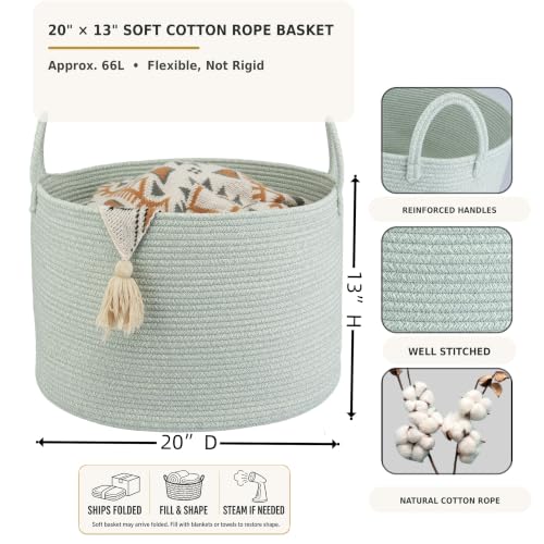 XUANGUO 66L Large Blanket Basket, Round Cotton Rope Basket, Light Green - color: light green