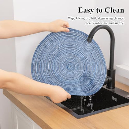 SHACOS Round Braided Placemats Set of 6 Circle Place Mats Kitchen Table Mats for Dining Table Wedding Party (Blue Gray, 6) - color: Blue Gray, size: Set of 6