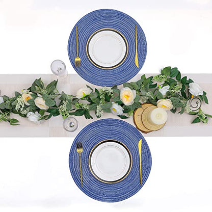 SHACOS Round Braided Placemats 15 inch Set of 6 Washable Kitchen Table Placemats for Home Wedding Party (Blue White, 6) - color: Blue White, size: Set of 6