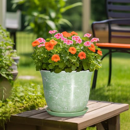 12 Inch Pots for Plants, Ceramic Plant Pots with Drainage, Green - color: Gemstone Apple Green, size: 12 Inch