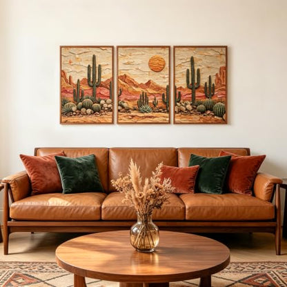 Aurlan 3D Textured Cactus Arizona Desert Framed Canvas Wall Art 16x24 Inch - color: Cactus Desert (3D Textured), size: 16"L x 24"W