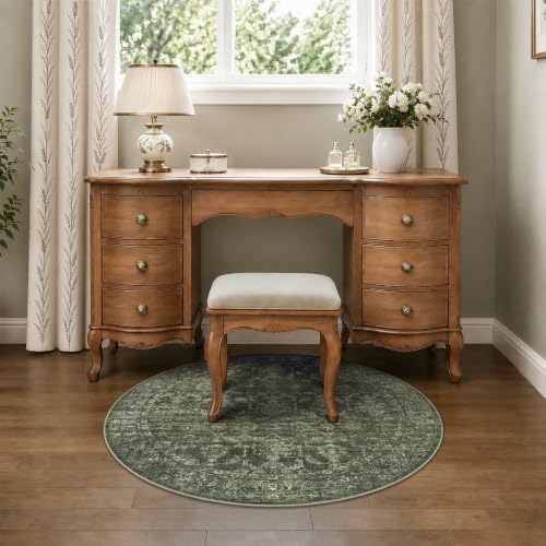 3ft Round Washable Office Rug Non-Slip Retro Dark Green Throw Carpet - color: Dark Green, size: 3' (Round)