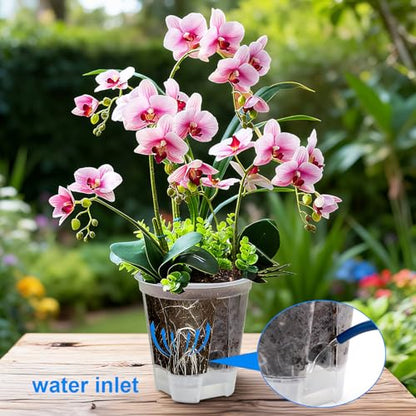 yarlung 6 Pack Self Watering Pots for Indoor Plants with Reservoir Tray and Holes, Clear Plastic Self Watering Planters for Outdoor Plants Flowers, Round 4.75" 6" 7"