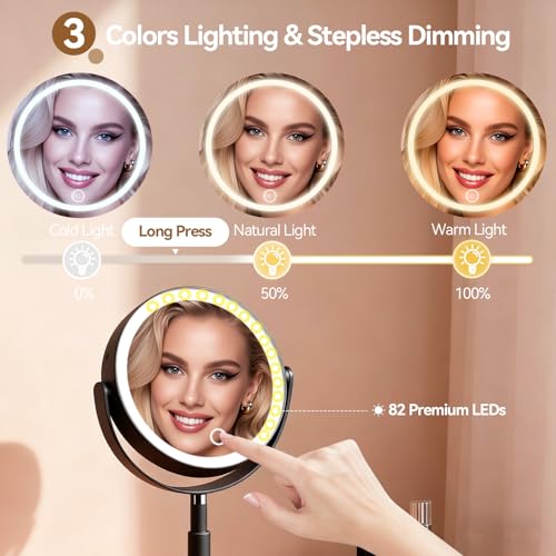 20X Magnifying Mirror with Lights and Storage, Double Sided Vanity Mirror - color: Black