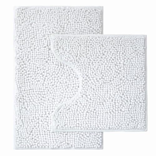 Bathroom Rugs Sets 2 Piece,Super Absorbent Chenille Bath Mats and U-Shaped Toilet Rug,Strong PVC Non Slip Backing,Microfiber Washable Dry Quickly Bath Mats for Bathroom(20"x32"+20"x20"U,White) - color: White