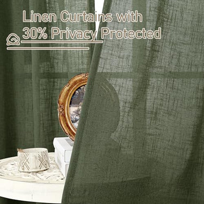 LAMIT Small Linen Curtains 30 Inch Length for Half Windows 2 Panels - color: Olive Green, size: 34"W x 30"L (Pack of 2)