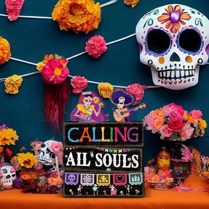 Britimes Day of Dead Tiered Tray Decor Set, 4 Pack, Wooden Table Sign - style: Day of the Dead Duo