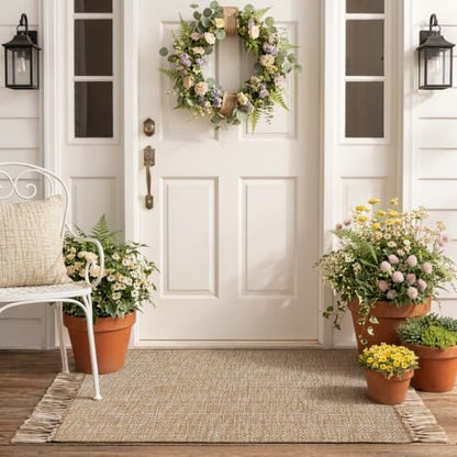 Collive 2' x 4.3' Boho Kitchen Runner Rug, Tan/Cream Washable Bathroom Rug - color: Tan/Cream, size: 2' x 4.3' (Rectangular)