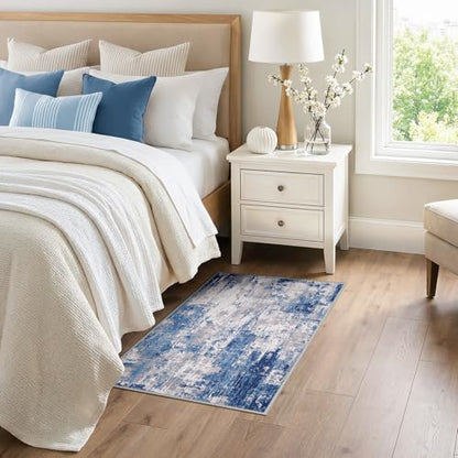 RELEANY Washable 3'x4' Abstract Area Rug for Living Room Blue Gray - color: Blue/Gray, size: 3' x 4' (Rectangular)