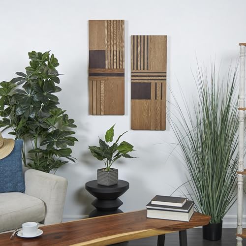 Deco 79 Wooden Geometric Handmade Carved Two-Toned Wall Decor, Set of 2 12" W, 32" H, Brown - size: 11.9"L x 1.8"W