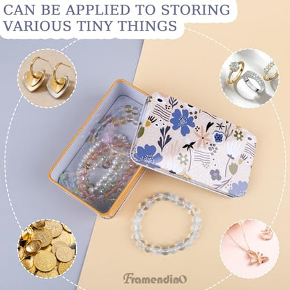 Framendino, 5 Pack Mini Metal Tinplate Boxes Empty Trinket Jewelry Coin Flower Rectangular Tin for Bead Storage Case Containers (Floral) - color: Flower 2
