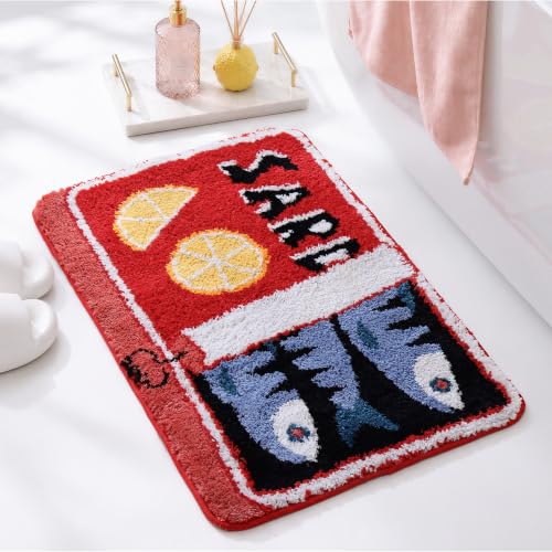 TRUEDAYS Sardine Bath Mat, Cute Bath Rugs for Bathroom 20x30 Inch, Red - color: Red, size: 20x30 inches (Rectangular)