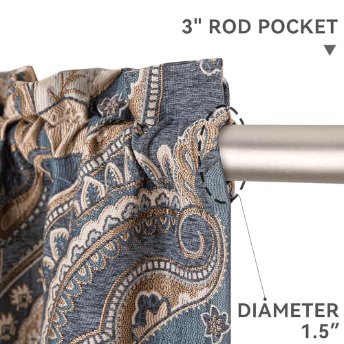 Loom and Mill European Damask Valances for Windows, Gray-Blue+Brown,54"x18" - color: Gray-blue+brown