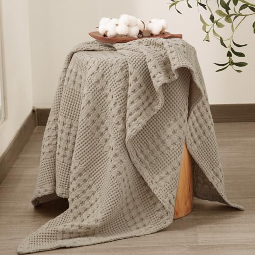 PHF Lightweight 100% Cotton Waffle Throw Blanket for Couch, Taupe - color: 03 Taupe, size: Throw(50"x60")