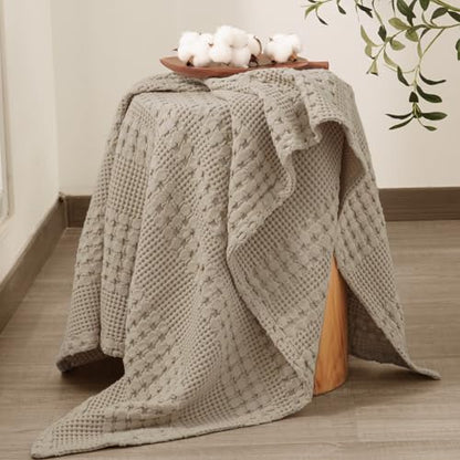 PHF Lightweight 100% Cotton Waffle Throw Blanket for Couch, Taupe - color: 03 Taupe, size: Throw(50"x60")