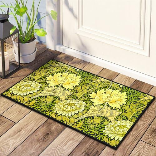 Florals Mats for Outdoor Indoor Welcome Entrance Mat for Front Door 17"x30" | Vintage mat for outside inside, floor decoration, welcome rug, non slip backing, durable, for living room kitchen patio porch - color: Floral Leaf
