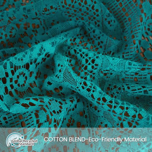 WAZZIO Boho Lace Curtains 63 Inches 2 Panel,Light Filtering Privacy Tassel & Geometry Crochet Semi Sheer Curtain Drapes for Bedroom Living Dining Room,Rod Pocket & Tassel,Coastal Style,Teal - color: Teal, size: 59"W x 63"L (Pack of 2)