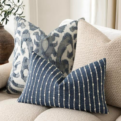 Foindtower Boho Striped Boucle Lumbar Throw Pillow Covers 12x20 Dark Blue - color: Blue Ashes, size: 20" x 12" (Pack of 2)