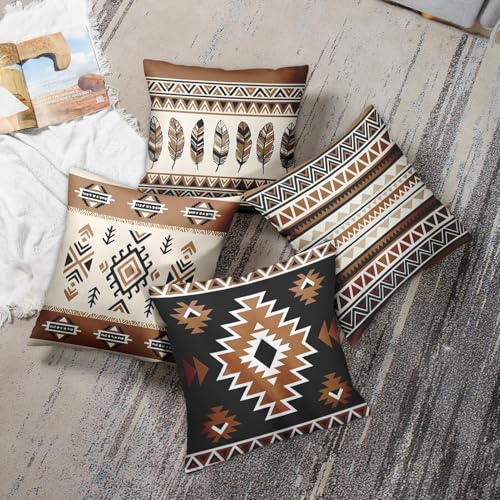 Throw Pillow Covers, Geometric Feather, Set of 4, 18"x18" - color: Tribal Geometric 4