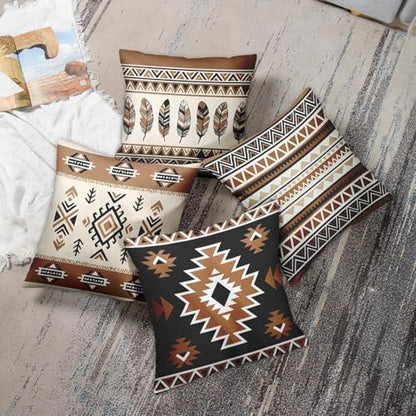 Throw Pillow Covers, Geometric Feather, Set of 4, 18"x18" - color: Tribal Geometric 4