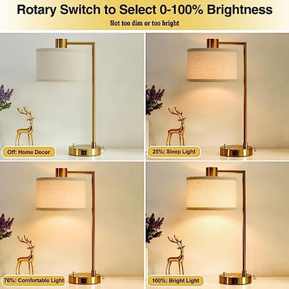 Gold Table Lamp Set of 2, Dimmable Bedside Lamps for Night Stands, USB A+C - color: Gold