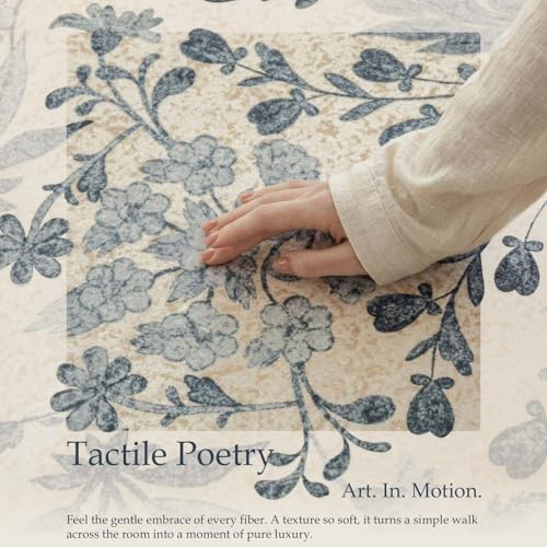 jinchan 3x8 Washable Hallway Runner Rug, Floral Non-Slip, Blue/Cream - color: Blue/Cream, size: 3' x 8' (Rectangular)