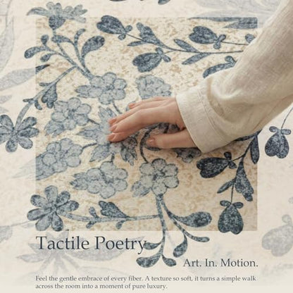 jinchan 3x8 Washable Hallway Runner Rug, Floral Non-Slip, Blue/Cream - color: Blue/Cream, size: 3' x 8' (Rectangular)